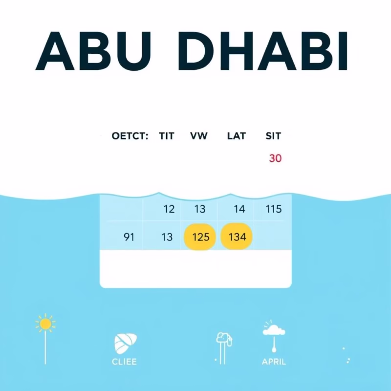Calendar showing the best months to visit Abu Dhabi with pleasant weather for exploring beautiful places to visit in Abu Dhabi