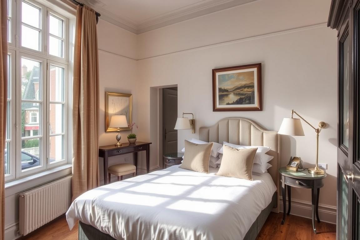 Charming boutique hotel room in Dublin with traditional decor and modern amenities