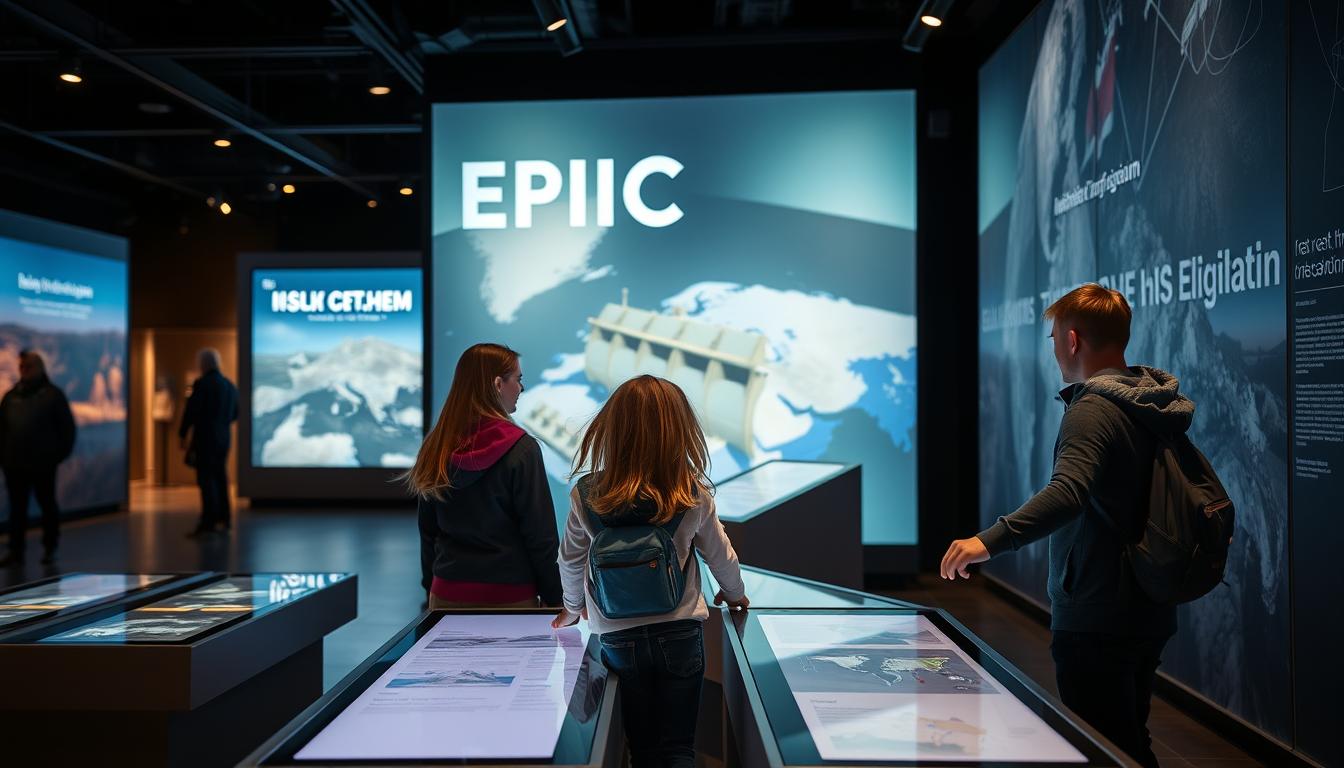 Family exploring the interactive exhibits at EPIC The Irish Emigration Museum in Dublin