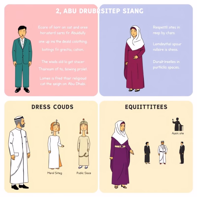 Illustration showing proper dress code and cultural etiquette for visiting beautiful places to visit in Abu Dhabi