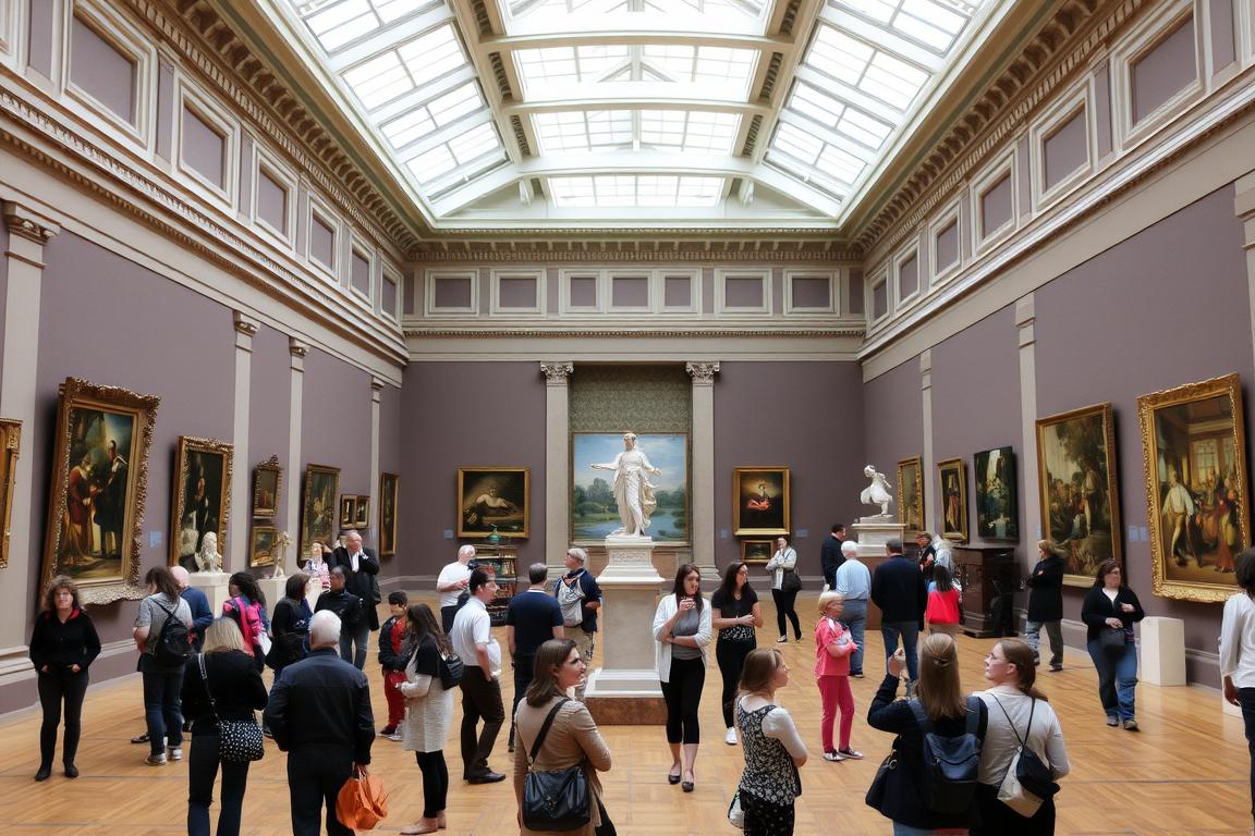 Interior of the National Gallery of Ireland showing visitors admiring artwork in the spacious galleries