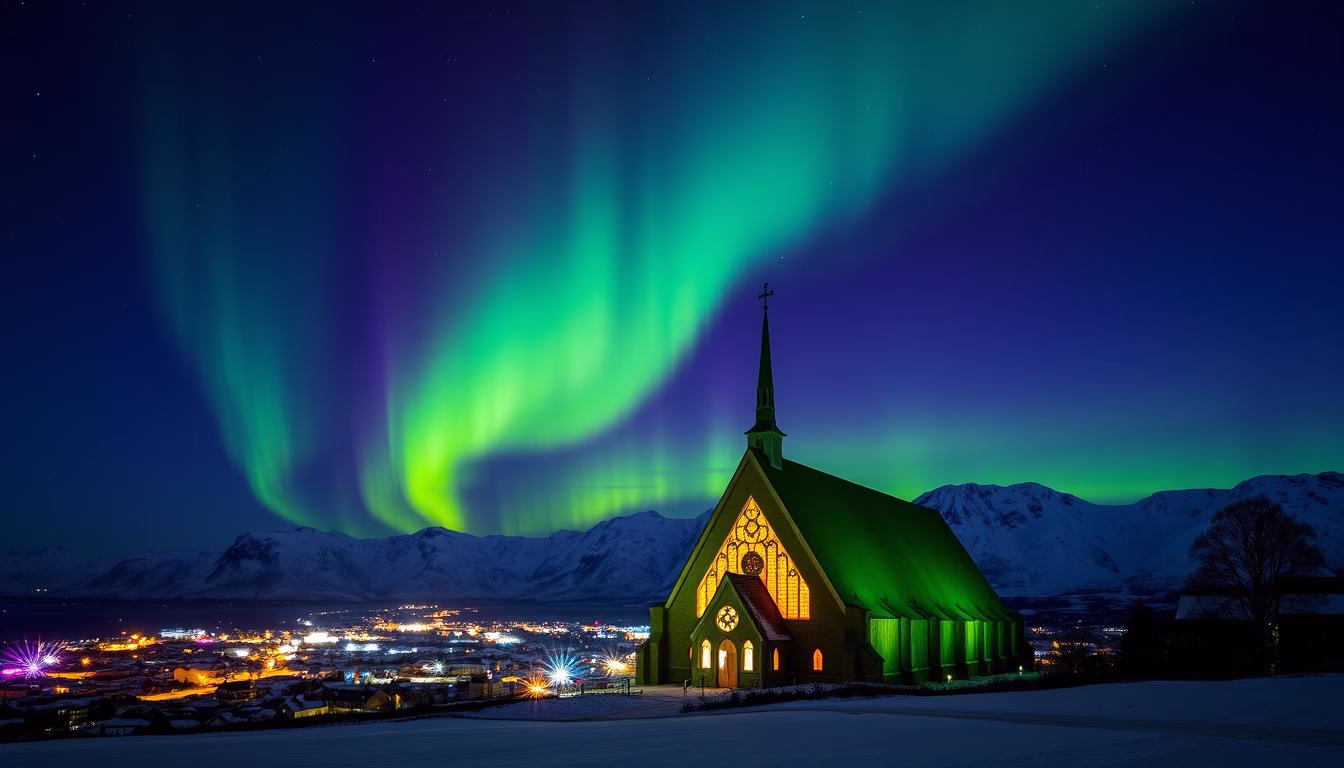 Northern Lights over Tromsø Arctic Cathedral, a Must-See Destination in Magical Norway