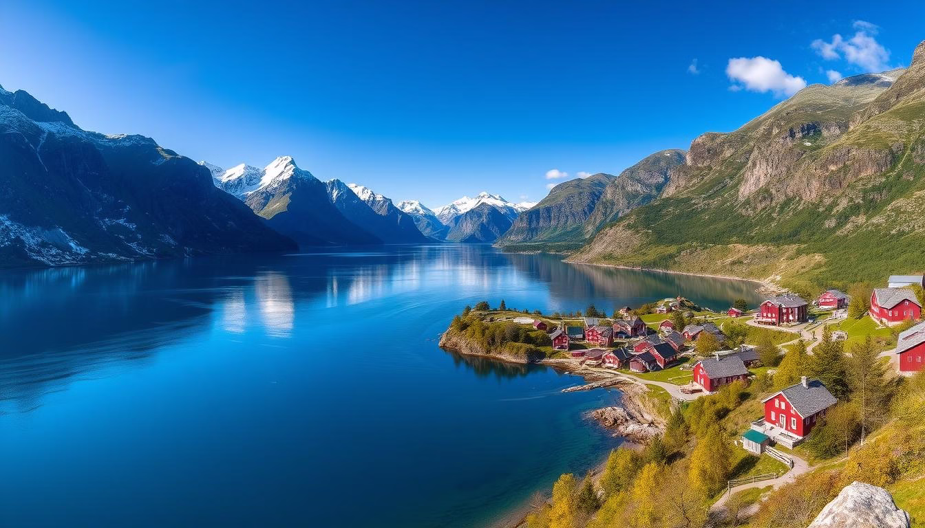 Panoramic view of Must-See Destinations in Magical Norway showing fjords and mountains