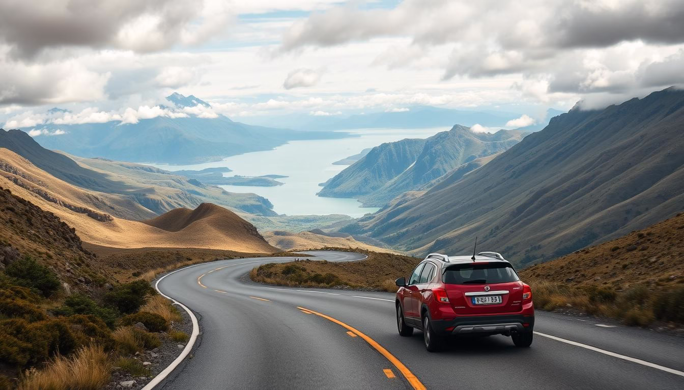 Scenic New Zealand highway winding through mountains with stunning views