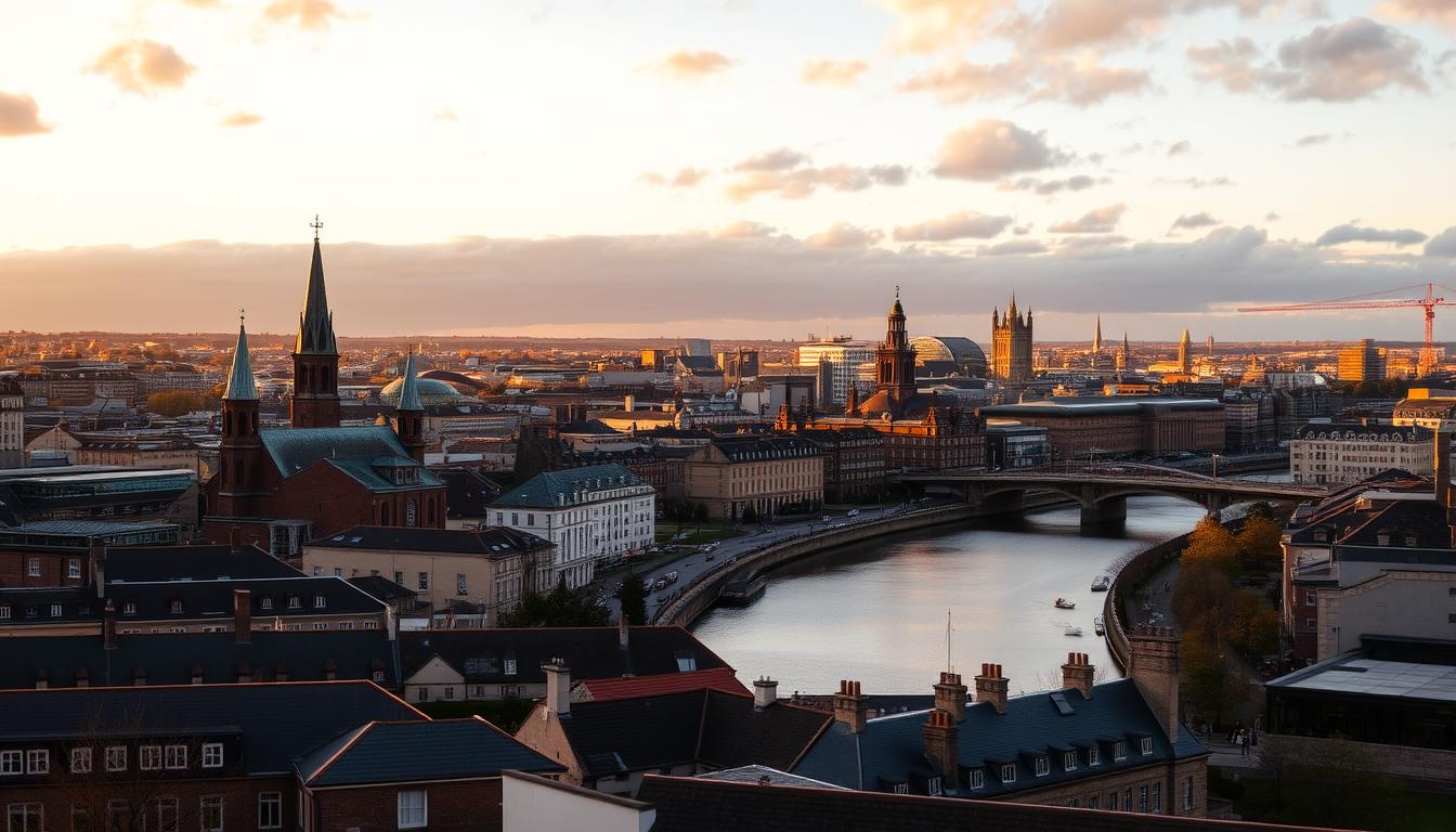 Sunset view over Dublin's skyline showing the mix of historic and modern architecture that makes the city worth visiting