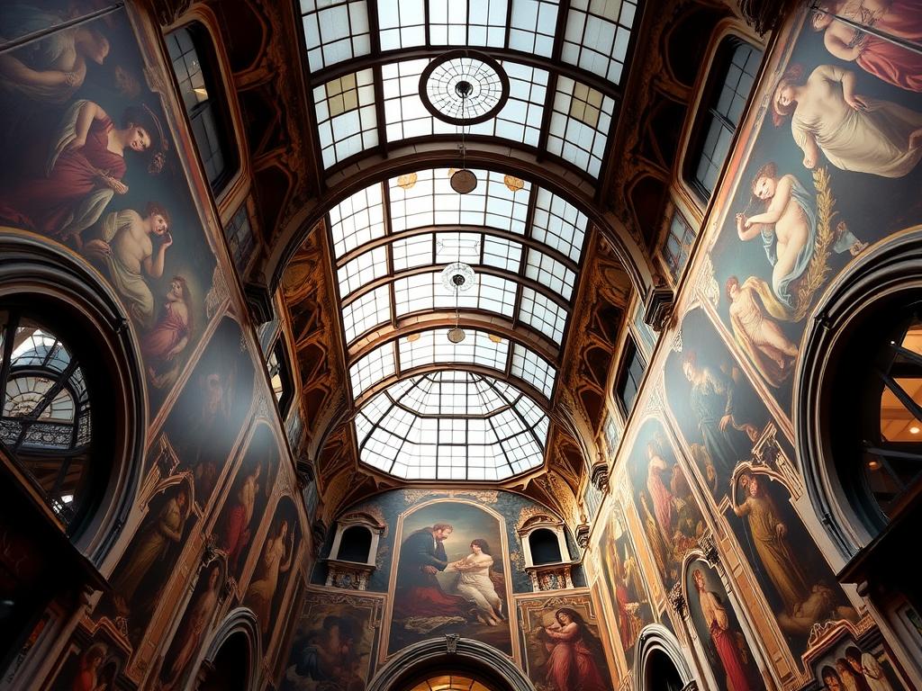 The Galleria Sciarra with its beautiful Art Nouveau frescoes and glass ceiling
