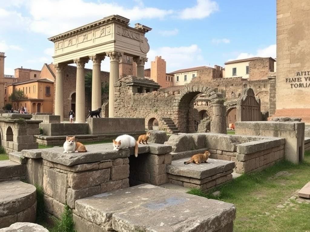 The cat sanctuary at Largo di Torre Argentina with ancient ruins and resident cats