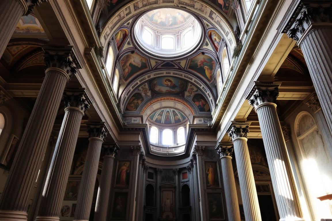 The interior of the Basilica of Santa Cecilia in Trastevere showing its beautiful frescoes and peaceful atmosphere