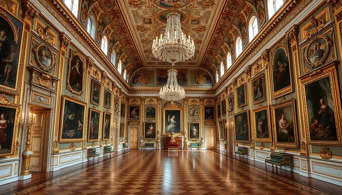 The ornate interior gallery of Palazzo Doria Pamphilj with its impressive art collection and mirrors