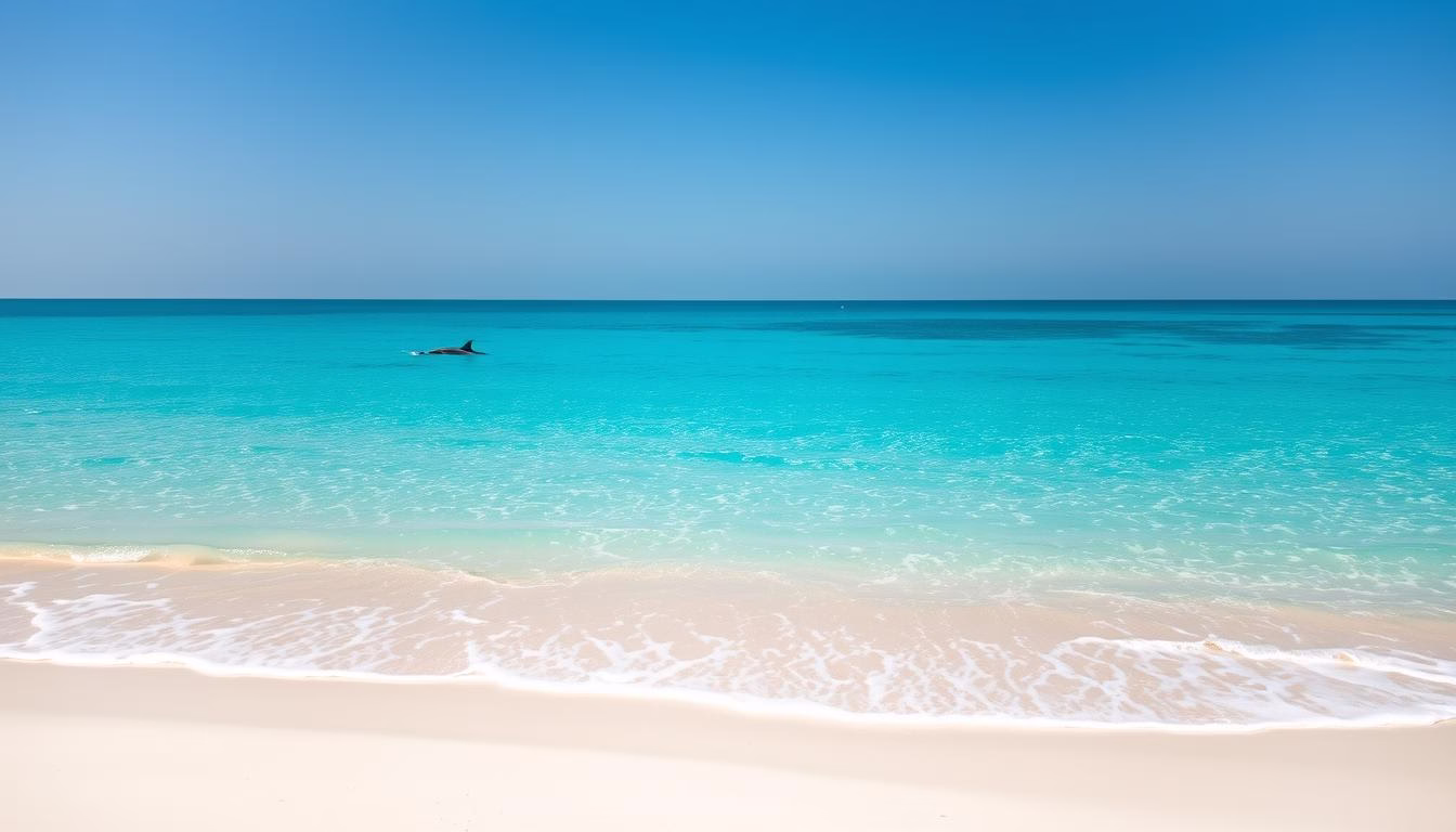 The pristine white sands of Saadiyat Beach with turquoise waters, one of the beautiful places to visit in Abu Dhabi