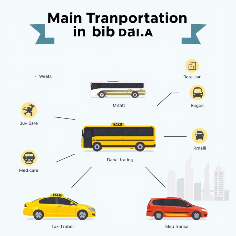 Various transportation options for exploring beautiful places to visit in Abu Dhabi including taxis and buses