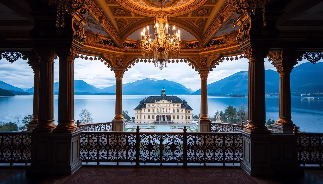 Generate an image of Chenot Palace Weggis, showcasing its luxurious architecture and serene lakeside setting.