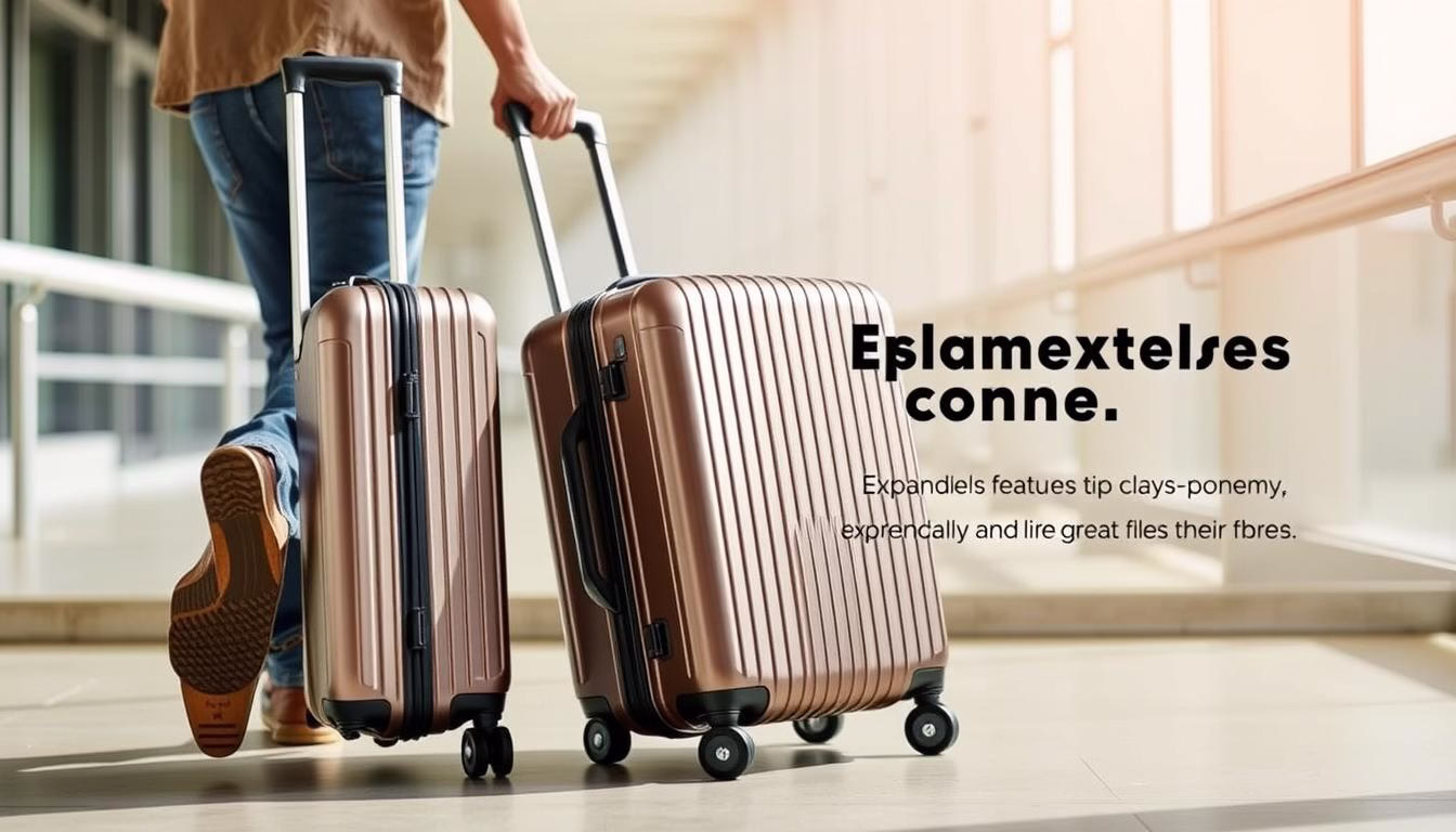 Generate an image of the July Carry-on Max luggage with its expandable feature highlighted.